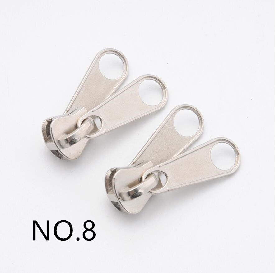 2 piezas No.5 n° 8 no cerradura de cremallera deslizante doble presión tab negro de la protección del medio ambiente gruesa doble-cara grande n° 10 cuerpo de cremallera: NO8 SILVER