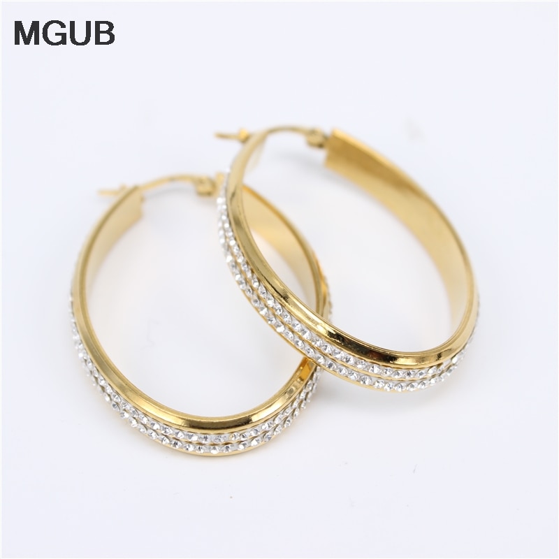 MGUB or couleur/argent couleur lisse acier inoxydable populaire femme oreille bijoux lisse réfléchissant plan simple anneau suspendu LH154