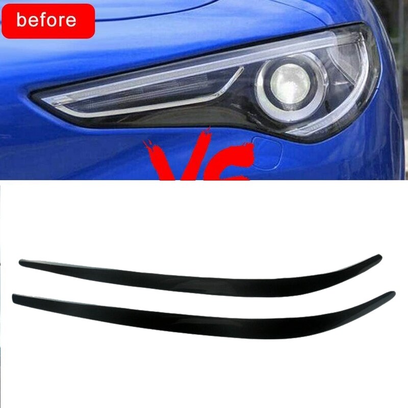 for Alfa Romeo Stelvio Glossy Black Headlights Eyebrow Lamp Eyelid Cover Sticker Trim Refitting