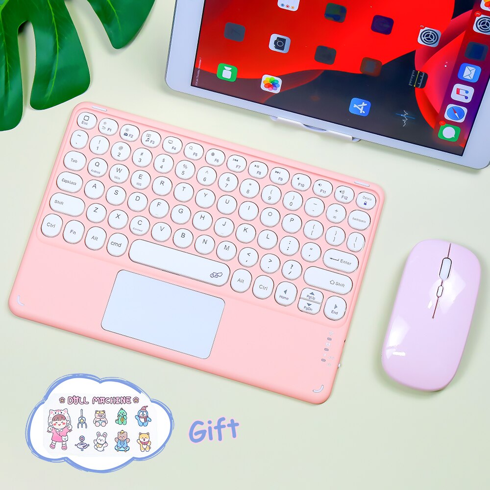 Bonito teclado y ratón para IPad, teclado inalámbrico con Bluetooth para IPad Pro Air 4, Xiaomi, Samsung, Huawei, tableta Android, IOS y Windows: Pink 3 C