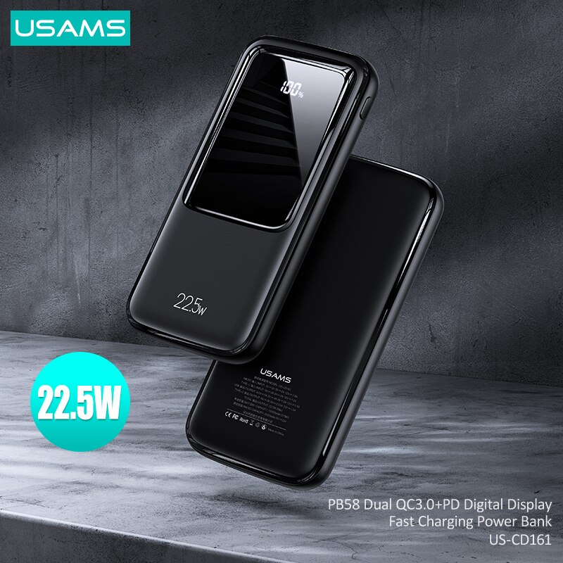 Usams  pd 22.5w schnelllade-powerbank mit digitalanzeige,  qc3.0 mah 10000 tragbarer externer akku für smartphone, tablet und laptop