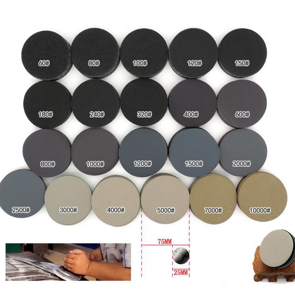 25PCS 3-inch 75MM Disc Flocking Sand Paper 1000 # 2000 # 3000 # 4000 # 5000 # Grit Wet Dry Use Sand Paper for Jade Car Polishing