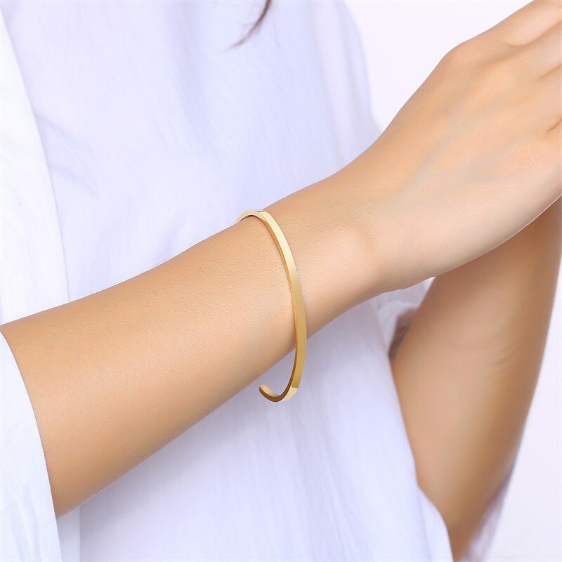 Simple Women's Stainless Steel Bracelet 3mm 5mm High Polished Cuff Bangle Black / Gold / Silver Color Jewelry