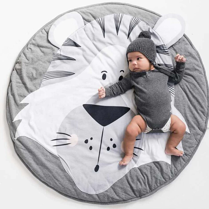 Play Mat Cartoon Animal Baby Mat Newborn Infant Crawling Blanket Cotton Round Floor Carpet Rugs Mat for Kids Room Nursery Decor: Tiger