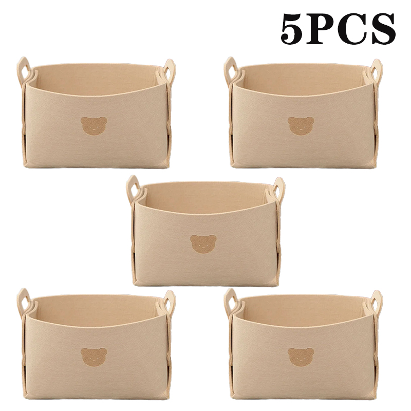 Cesta de almacenamiento de fieltro de oso de gran capacidad, 5 piezas, organizador de ropa plegable, aperitivos, juguetes, organizador de artículos diversos de escritorio