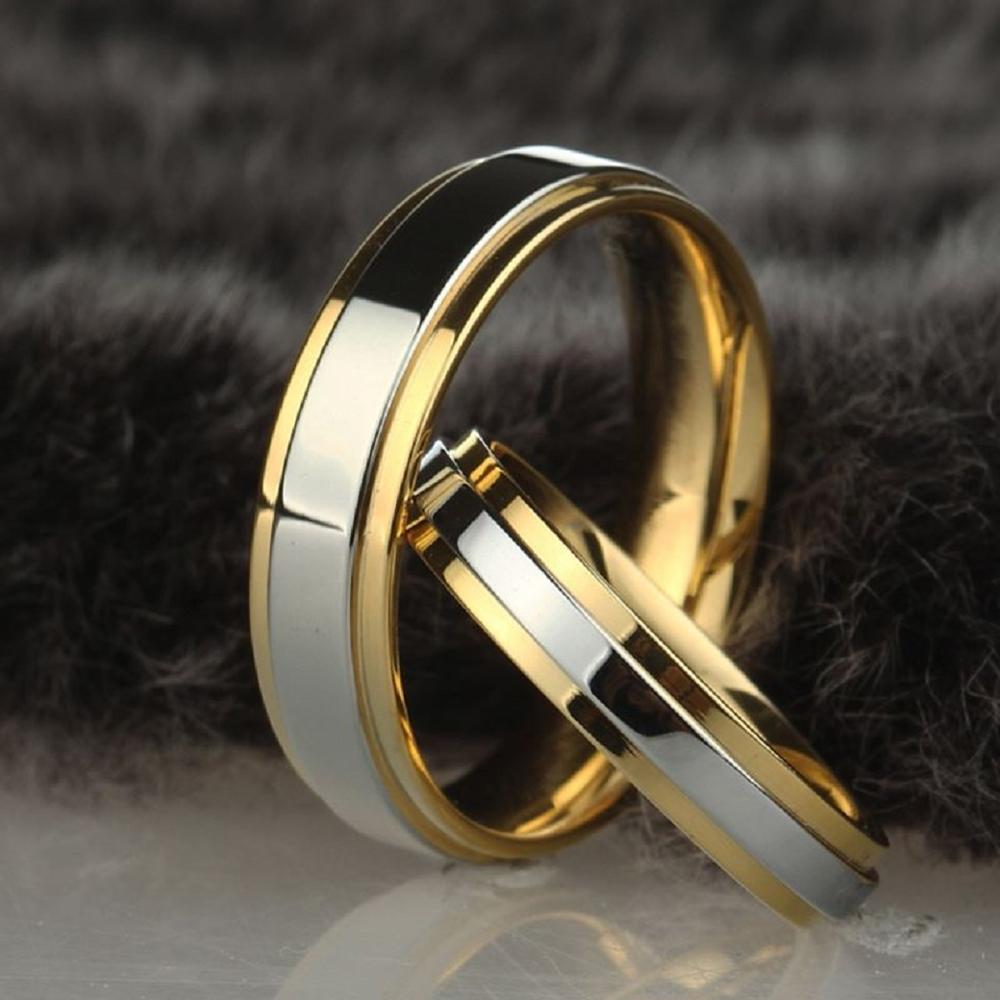 Stainless steel Wedding Ring Gold Color Simple Couple Alliance Ring 4mm 6mm Width Band Ring for Women and Men