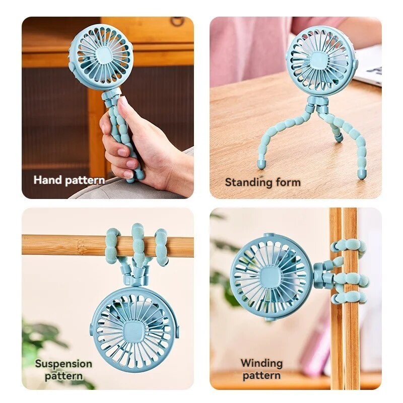 Mini ventilador de mão multifuncional com luzes LED, carregamento USB, carrinho multifuncional, portátil, suporte de polvo, estilo variável, 1 pc