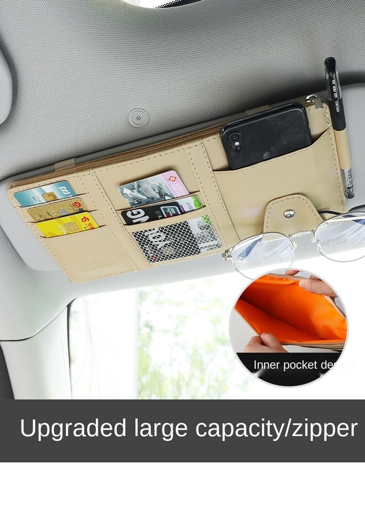 Automotive Sun Louver Storage Multifunctional inside the Car Glasses Clamp Card Buggy Bag Card Package Bill Document Bag: r