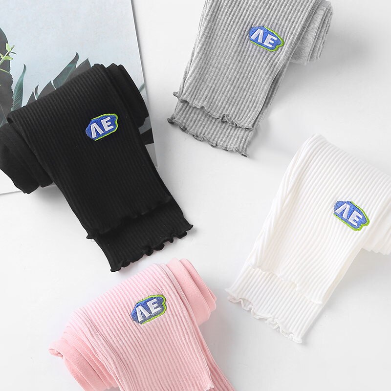 Children's Printed Embroidered Cropped Pants Spring/Summer Cotton Leggings High Stretch Fabric Girls Long Pants