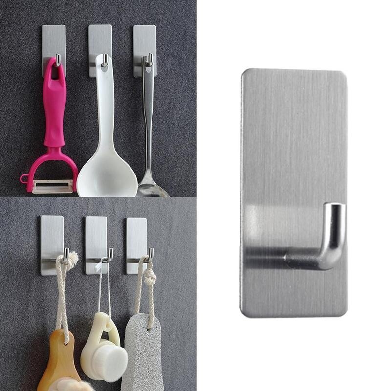 1pcs Stainless Steel Wall Hook Coat Towel Hooks Strong Self Hooks Adhesive Towel For Bathroom Holder Waterproof Storage Hoo F7I5