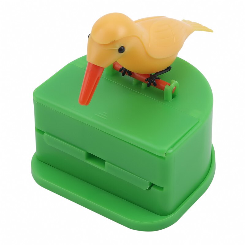 Automatische Pop-Up Vogel Tandenstoker Buis Tandenstoker Opslag Plastic Doos Woonkamer Decoratie Benodigdheden: Yellow bird on green