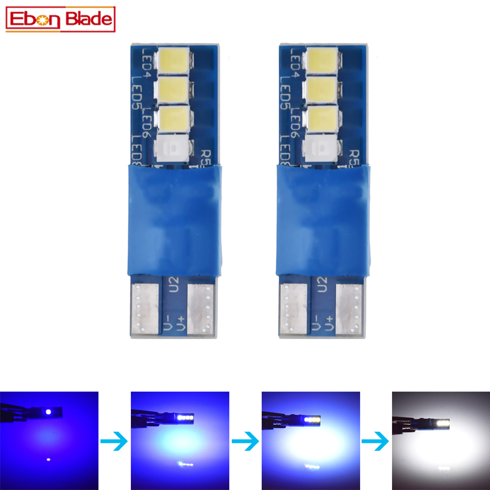 Bombilla LED T10 5W5 para coche, cambio de Color azul a blanco, W5W 194 168, luz de lectura de mapa de cúpula Interior 3030 8SMD, lámpara de estilo automático de 12V, 1 par