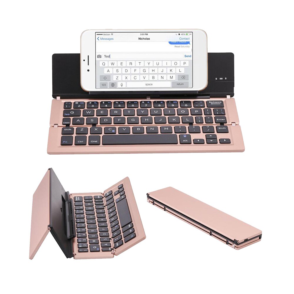 Sammenleggbart bluetooth -tastatur bærbart sammenleggbart trådløst tastatur aluminiumslegering for ipad, iphone, nettbrett, bærbare datamaskiner og smarttelefoner: Rose gull