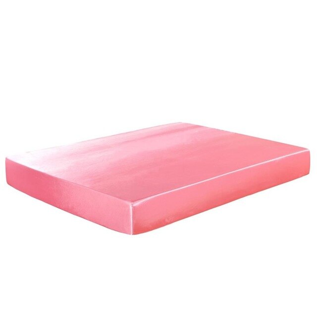 Satin faux silke lakan enfärgad madrass täcker elastiska band lakan us uk enkel tvilling dubbel full queen king size: Rosa