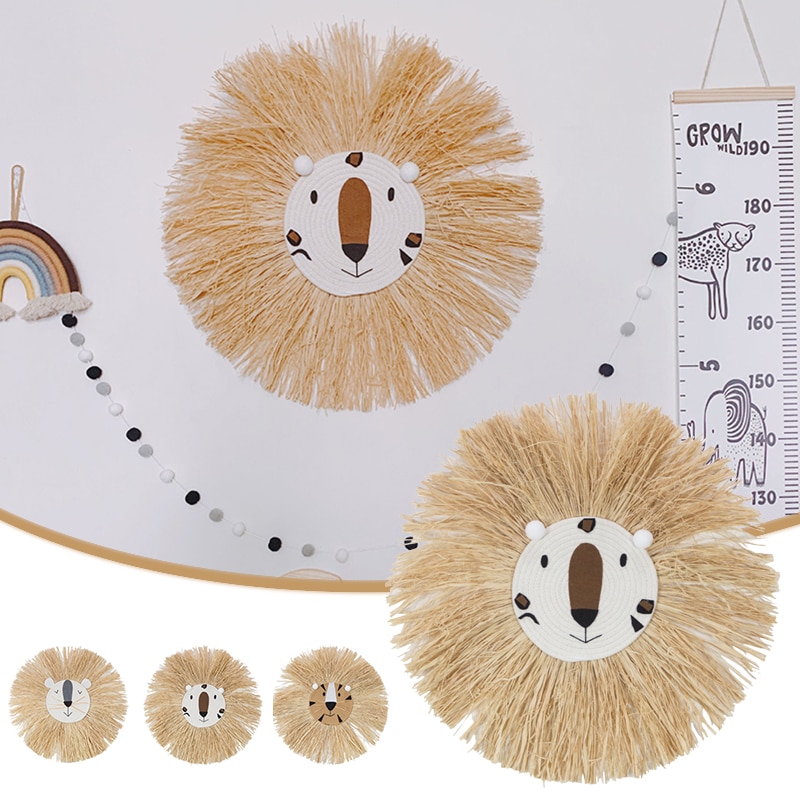 Handmade Knitting Straw Wall Decoration Cartoon Animal Woven Artwork Ornament for Home Kids Classroom 60cm LBE L23