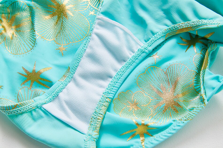 Bañador Floral dorado para niñas de 2 a 14 años, traje de baño para niñas de estilo veraniego con flores azules,