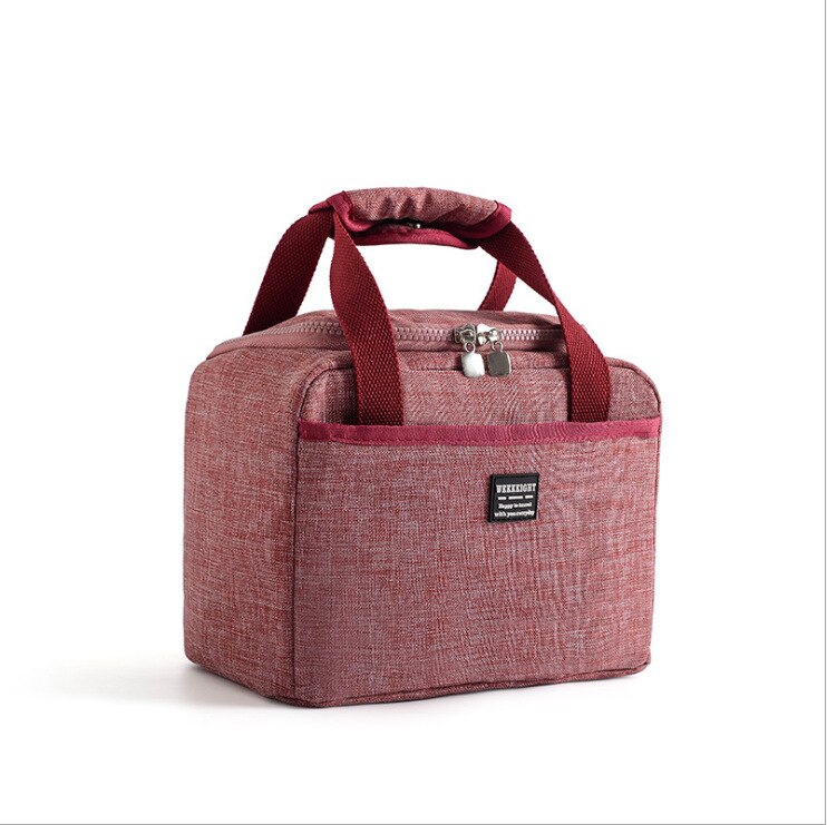 Fiambrera portátil con aislamiento térmico, bolso de mano, enfriador, contenedor de cena, bolsas de almacenamiento de alimentos escolares: WineRed