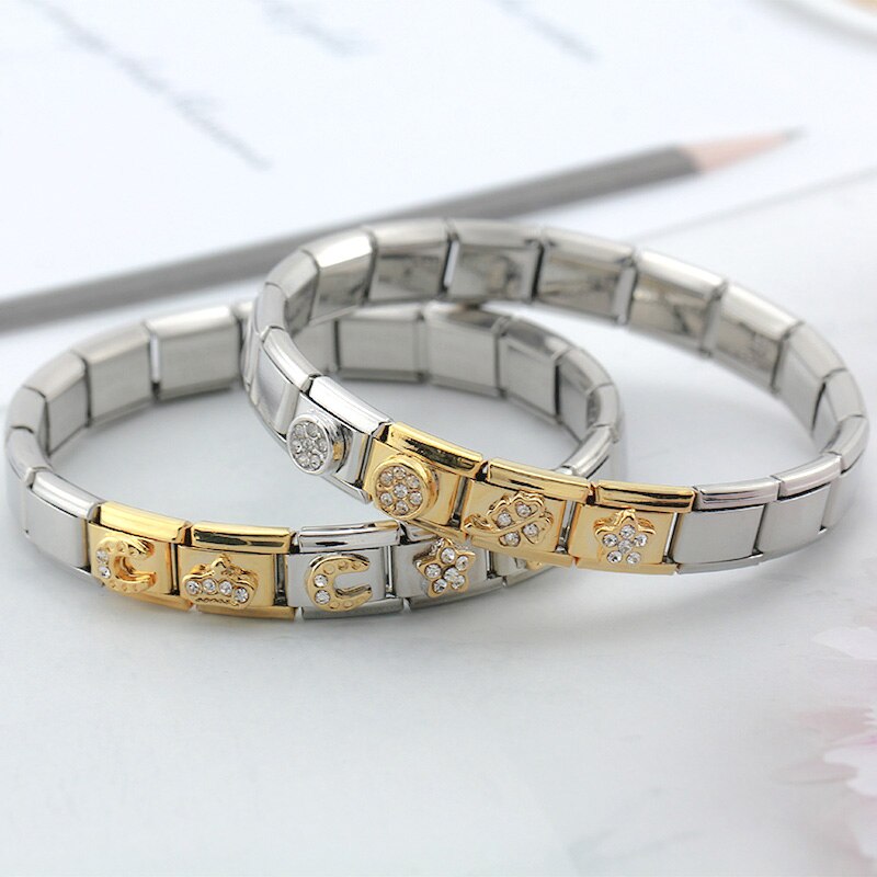Hapiship moda popolare dolce corona ala stella rotonda CZ Charm link misura 9mm braccialetto in acciaio inossidabile fai da te fare gioielli DJ013