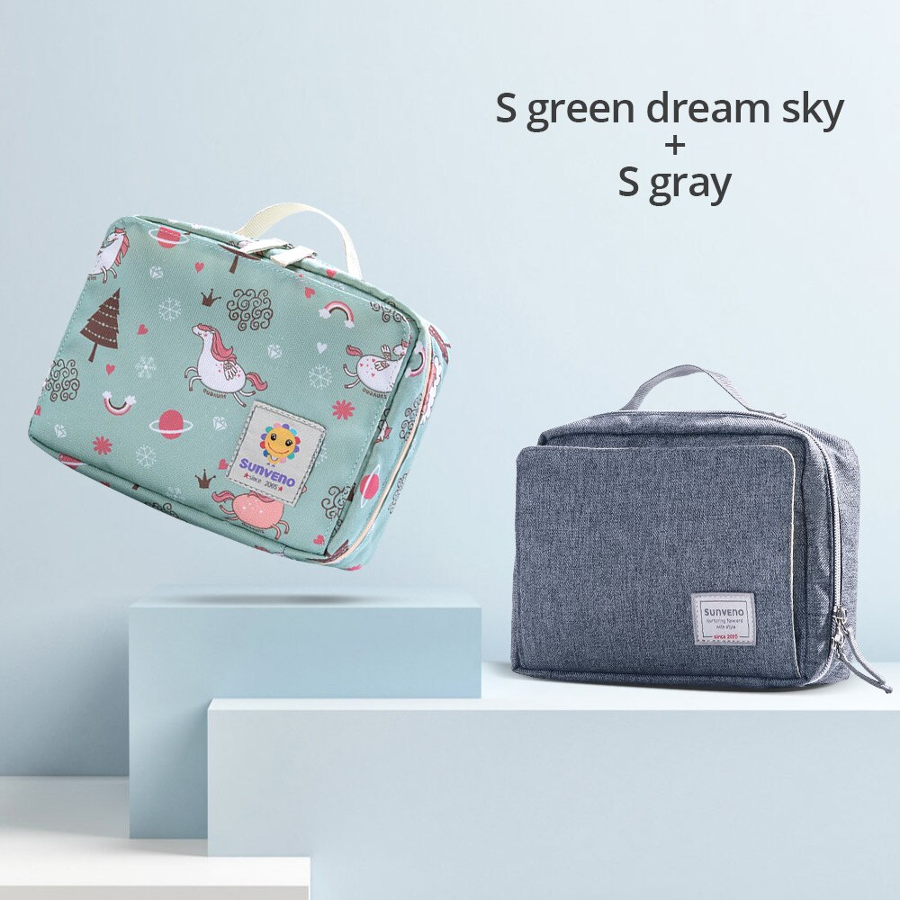 Sunveno Baby Diaper Bags Maternity Bag for Disposable Reusable Cosmetic Bag Wet Dry Diaper Bag Handle Wetbags Makeup Bags: Greendream Gray