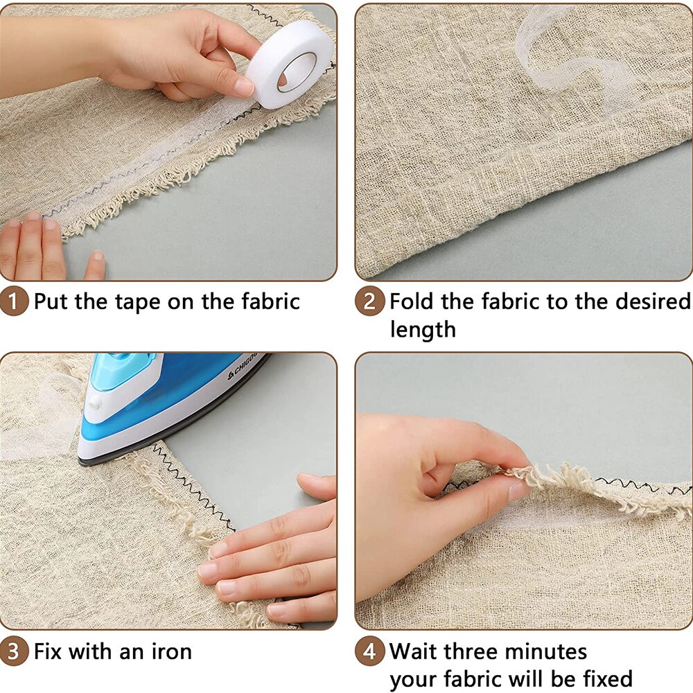 Cinta de fusión de tela de doble cara de 50M, dobladillo sin coser, cinta adhesiva de planchado para pantalones, vestidos, accesorios de ropa