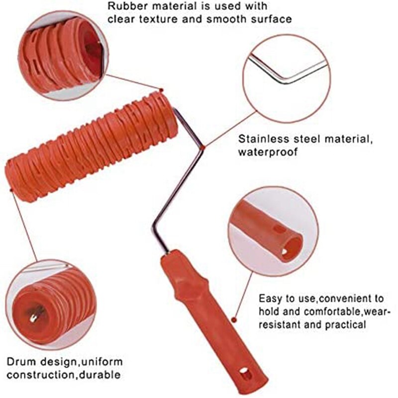 2 Stuks Hout Patroon Schilderen Roller Graining Schilderen Tool Met Handvat, Reliëf Crack Art Rubber Textuur Roller