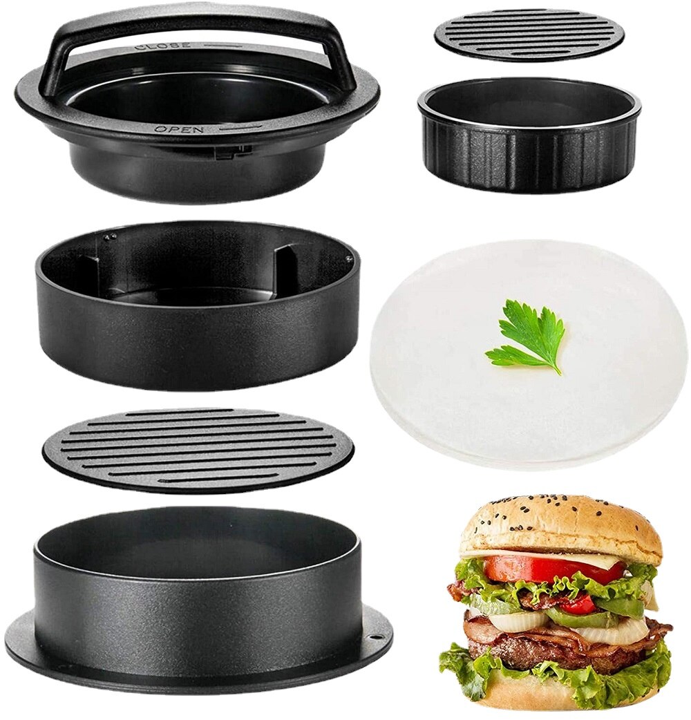 ABS Hamburger Press Meat Pie Press Stuffed Burger Mold Maker with Baking Paper Liners Patty Pastry Tools BBQ Kitchen Accessories