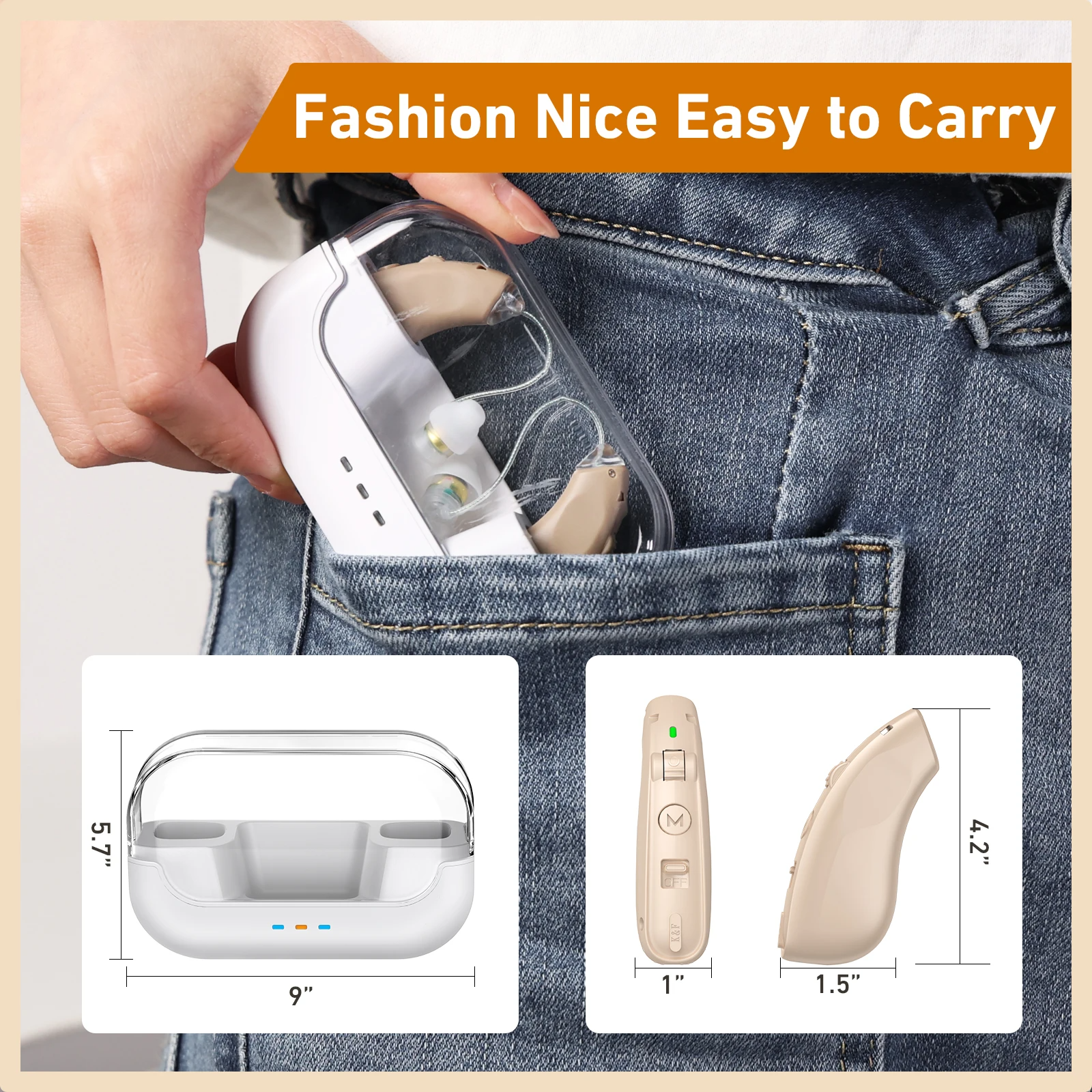 BTE Rechargeable hearing aids for seniors with noise reduction Digital Hearing Amplifiers for Hearing Loss with charging case