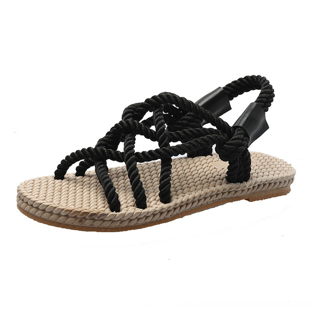 Croix-attaché Sandales D'été Bohême Plage Tongs Classiques antidérapant Sandales Plates Chaussures Femme Босоножки Женские Zapatos Muje: Black / 36