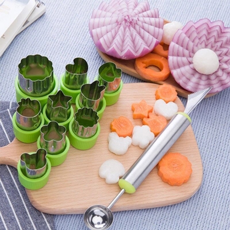 Cortador de fruta con moldes para verduras, cortador con dibujo de flores, molde de acero inoxidable para pastel, galletas, galletas, forma de corte, herramientas DIY, 8 Uds.,