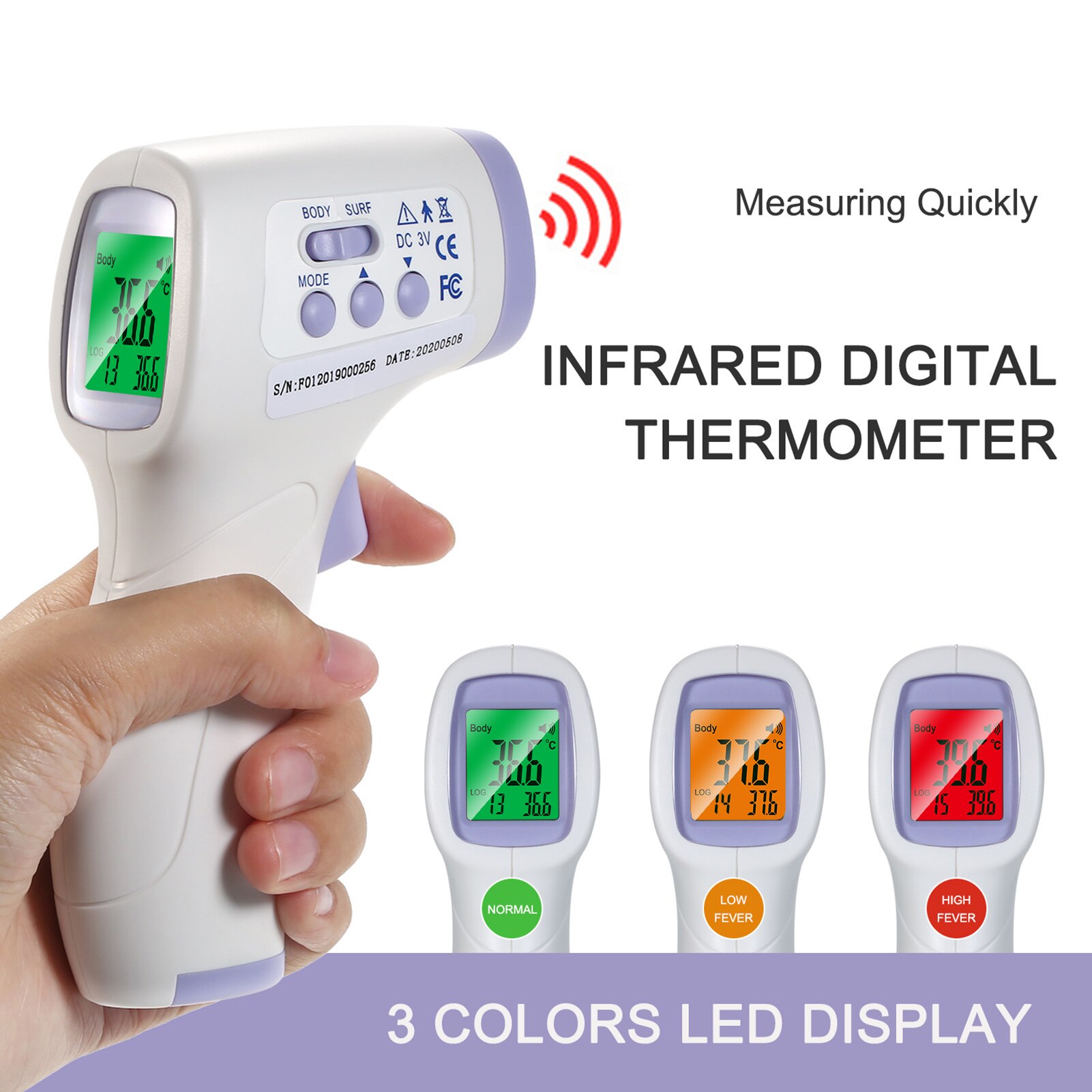 Multifunction Thermometer Three-color Backlit Display Forehead Thermometer Digital Display Infrared Alarm Human Body Thermometer