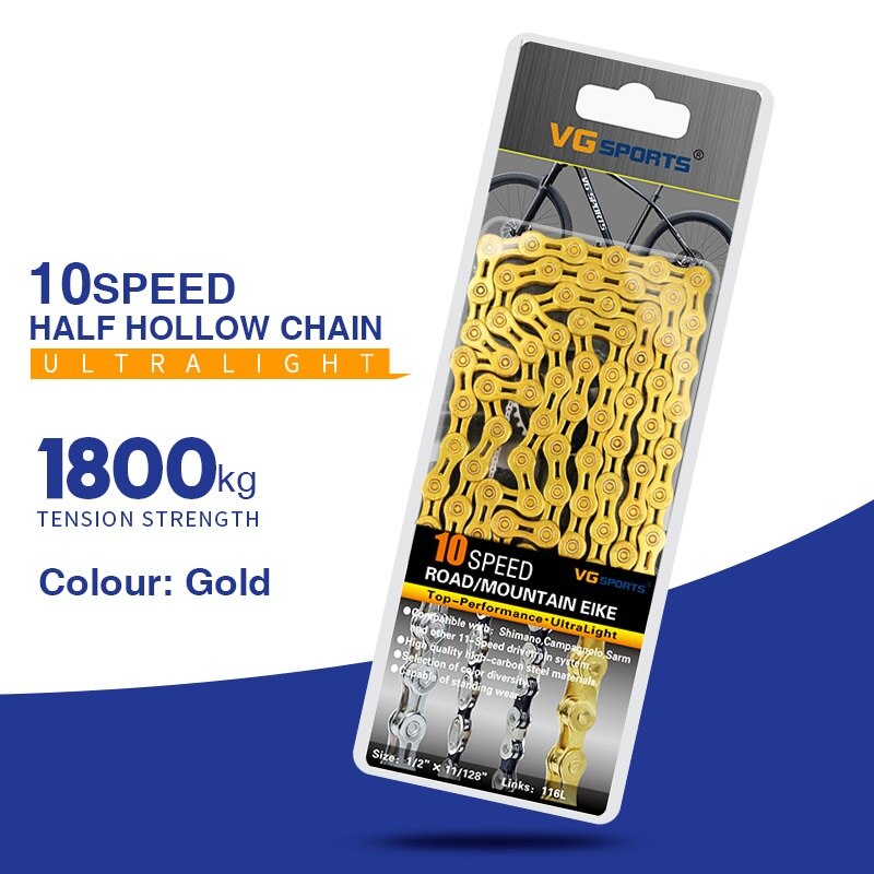 Fahrrad Kette 8 9 10 11 Geschwindigkeit MTB Rennrad Halb/Voll Hohl Kette Silber Gold Regenbogen Ketten für shimano SRAM Campanolo System: X10SL Gold