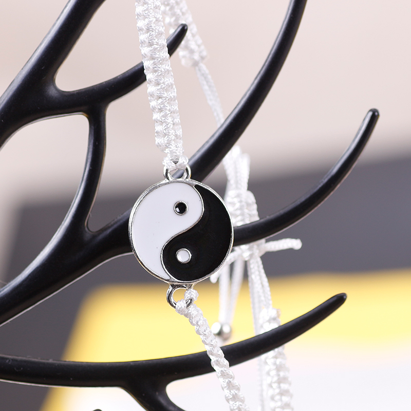 Mode Paar Armband 2 Delige Set Van Retro Zwart En Wit Gevlochten Touw Beste Vriend Hand Ketting Bff Vriendschap Sieraden