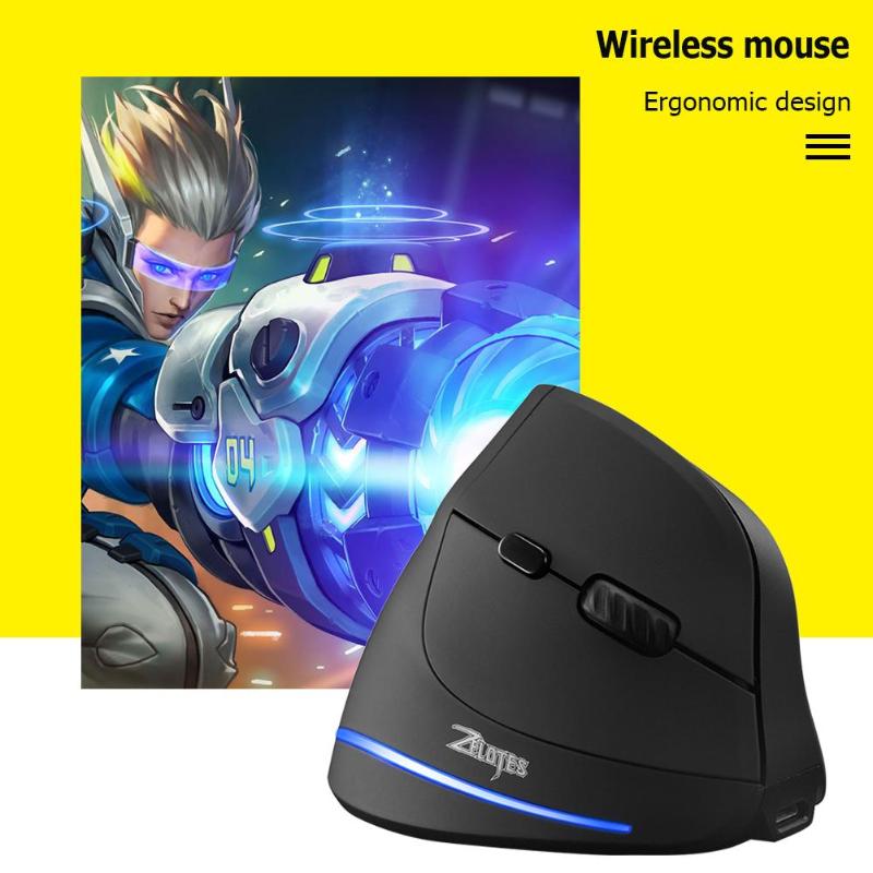 ZELOTES F-35 sans fil 2.4GHz Rechargeable souris verticale 6 boutons 2400 DPI réglable ergonomique optique souris d'ordinateur de jeu