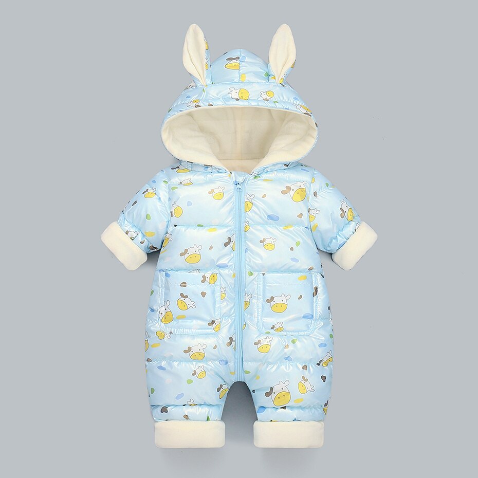 Pelele cálido para bebé, ropa gruesa de algodón con capucha, mono de dibujos animados para niño y niña de 0 a 24 meses, otoño e invierno, novedad de: Azul / 18-24M