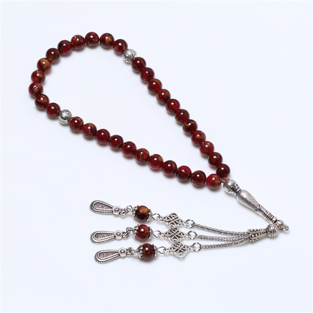 Di Vendita caldo Squisito E Raffinato 8 MILLIMETRI Rosso Naturale Oro Pietra 33 Islamico di Preghiera perline Tasbih