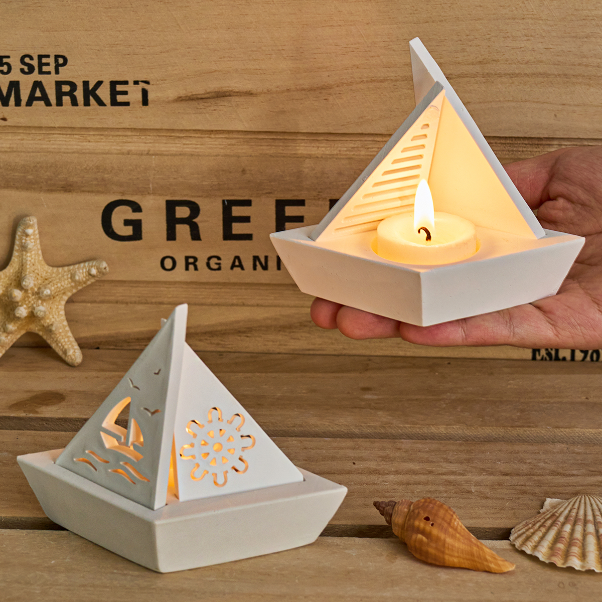 Bougeoir en forme de voile de bateau creux, ensemble de moules en Silicone, bricolage fait à la main, chandelier en béton de bateau 3D, décoration de maison, artisanal