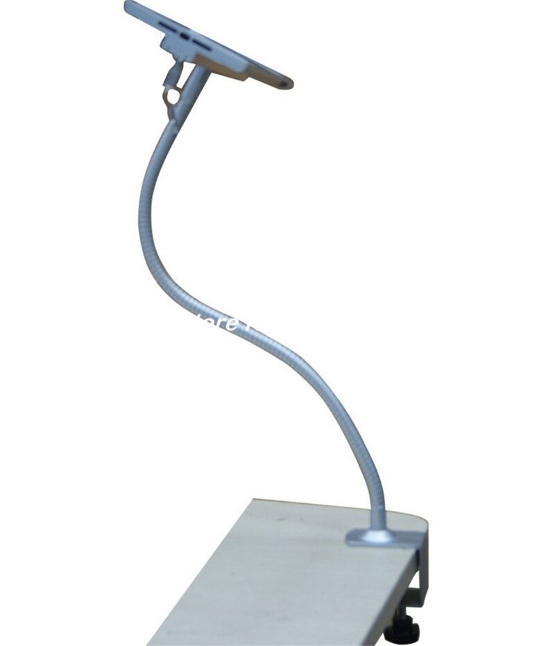 for mini iPad table clamp stand with flexible gooseneck arm support lockable desk mount lock metal casing anti-theft enclosure