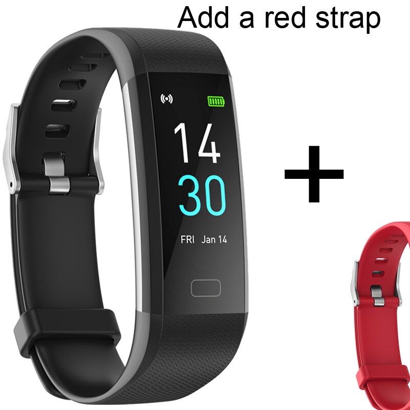 Reloj inteligente deportivo con Bluetooth para hombre y mujer, pulsera inteligente deportiva con monitor, seguidor Fitness de ritmo cardíaco, IP68: Add red strap