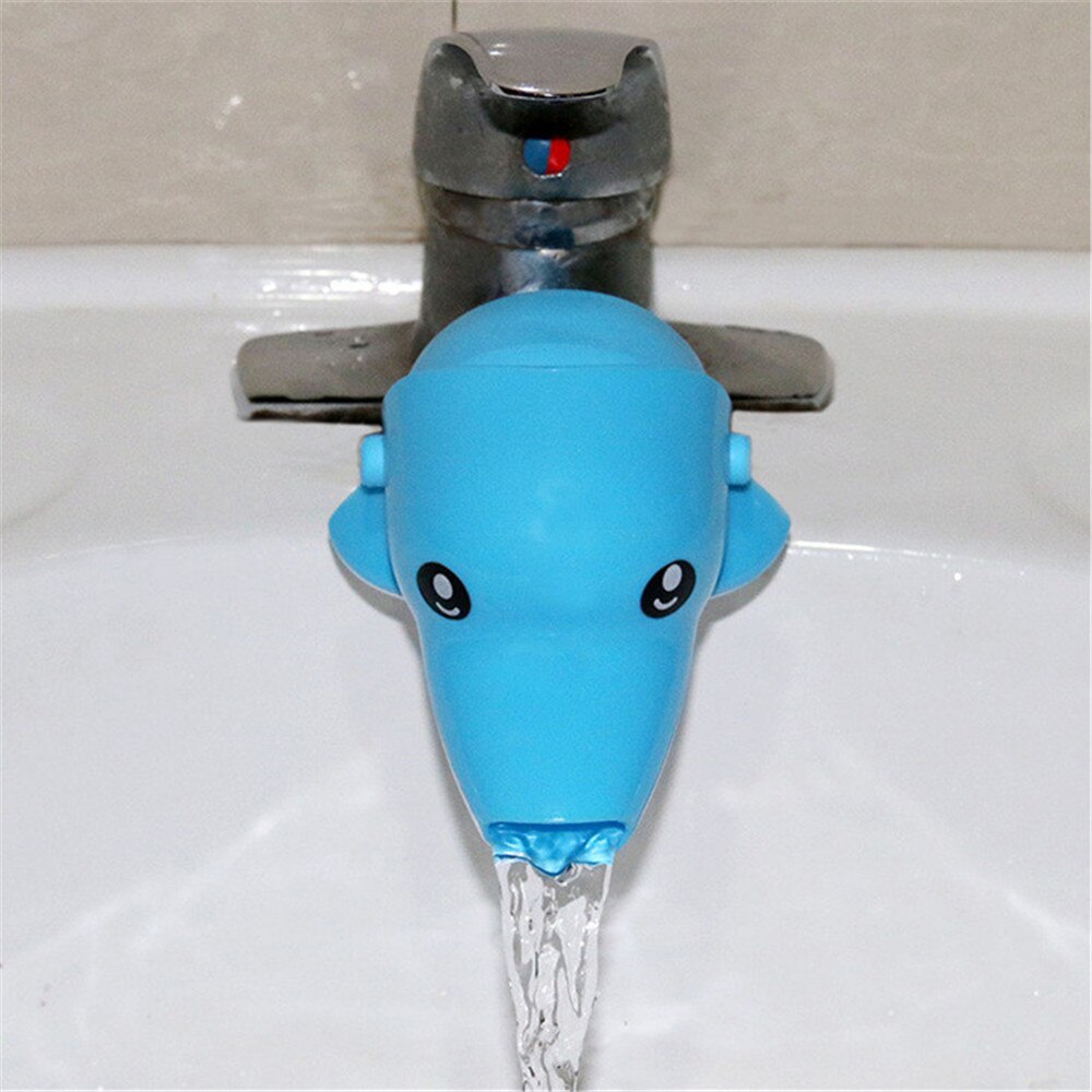 1Pcs Cute Animal Duck Elephant Dolphin Shape Water Faucet Extension Water Tap Extender For Kids Children Hand Washing Bathroom: Blue Dolphin