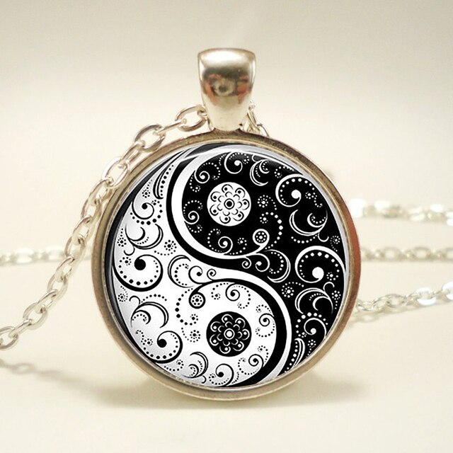 Yin yang tai chi cabochon glas vedhæng halskæde armbånd armbånd øreringe smykkesæt i alt 4 stk til kvinder og #39 smykker