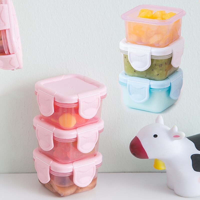 Juegos de cuencos de alimentación para bebé, 3 piezas, 60ml, platos de aprendizaje para bebé, cuenco de comida auxiliar, Mini cajas de almacenamiento selladas portátiles, puede microondas