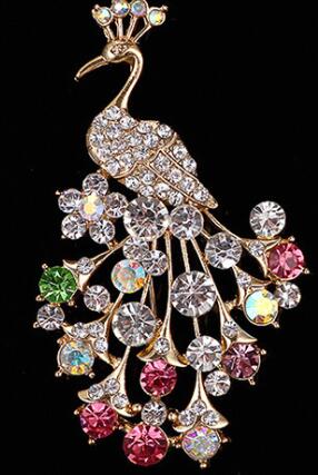 Peacock rhinestone brooches for women rhinestone brooch animal for wedding brooches for lady: gold