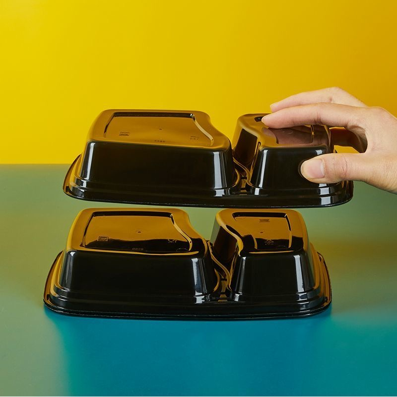 5/10 stuks zwarte wegwerp lunchboxen met twee of drie compartimenten, fastfoodverpakking met deksel, vershoudbox