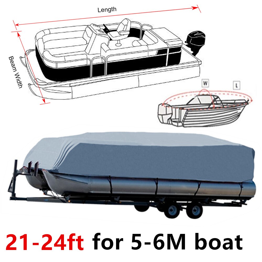 17FT -24FT Rubber Dinghy Pontoon Boat Covers 210D Water Rain Proof Trailerable Pontoon Boat Cover Coat Protector Sun UV Dust D20: GREY 21-24ft