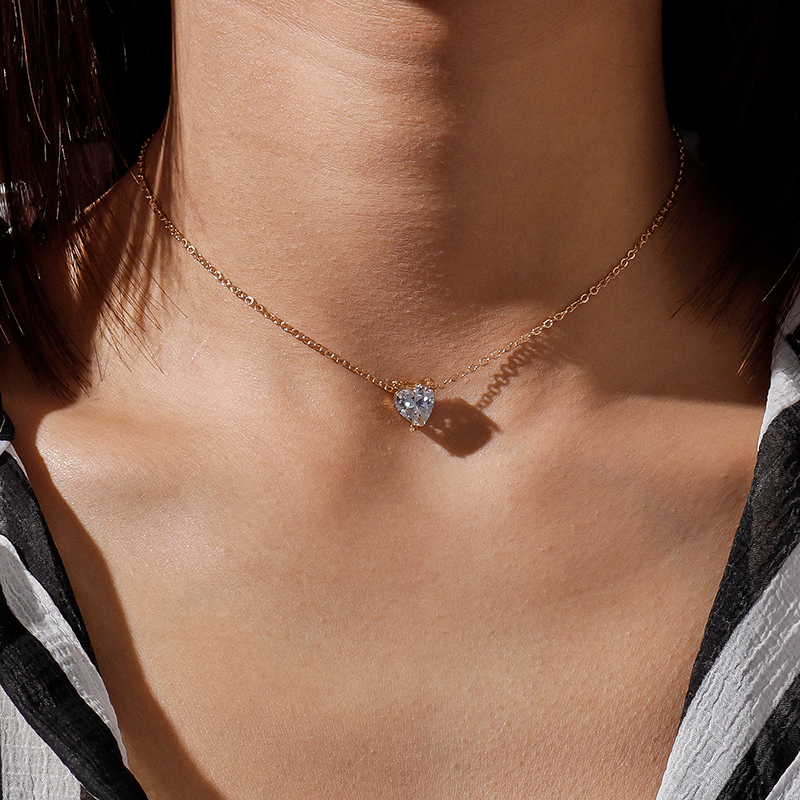 Aihua Clear Crystal Heart Necklace Zircon Love Heart Chokers Necklaces Bridal Wedding Party Jewelry