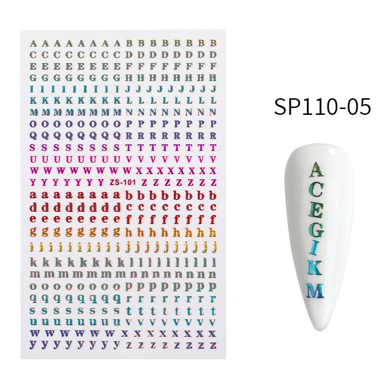 8 Kleuren Optioneel Brief Nail Sticker Kleuren 26 Alfabet Manicure Art Decorations Decals Foil Nail Sticker: SP110-05