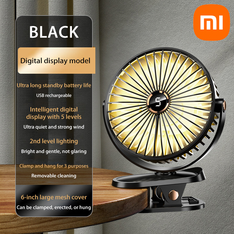 Xiaomi 8000mAh ventilateur à clipser 5 vitesses silencieux Rechargeable bureau Portable circulateur d'air ventilateur sans fil avec lumière LED pour le Camping