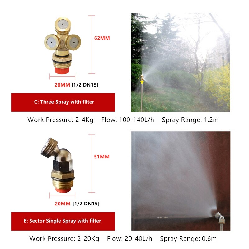 Lage Druk Koperen Sproeikop Tuin Water Verneveling Strooi Landbouwsproeier Voor Tuin Watering Verstelbare Water Mist
