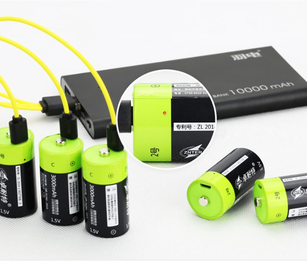 ZNTER 1.5V 3000mAh rechargeable battery C size USB rechargeable lithium polymer battery charged by Micro USB cable