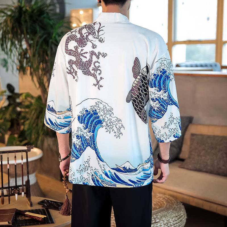 Japanese kimono cardigan men haori yukata male samurai costume clothing kimono jacket mens kimono shirt yukata haori FF001: white / XXL